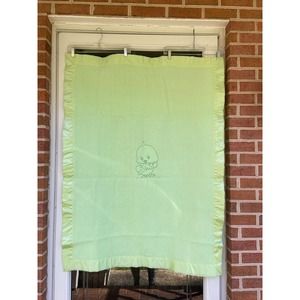 Vintage Quiltex Baby  Blanket w/  Satin Border Soft Green